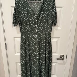 Floral Green Button-Up Dress